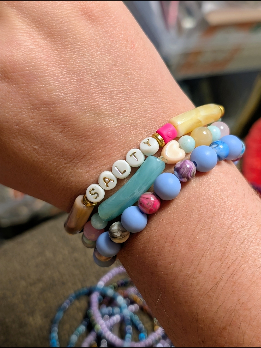 Salty Beaded Bracelet Stack Pastel Blue Multicolor - Picture 3 of 3